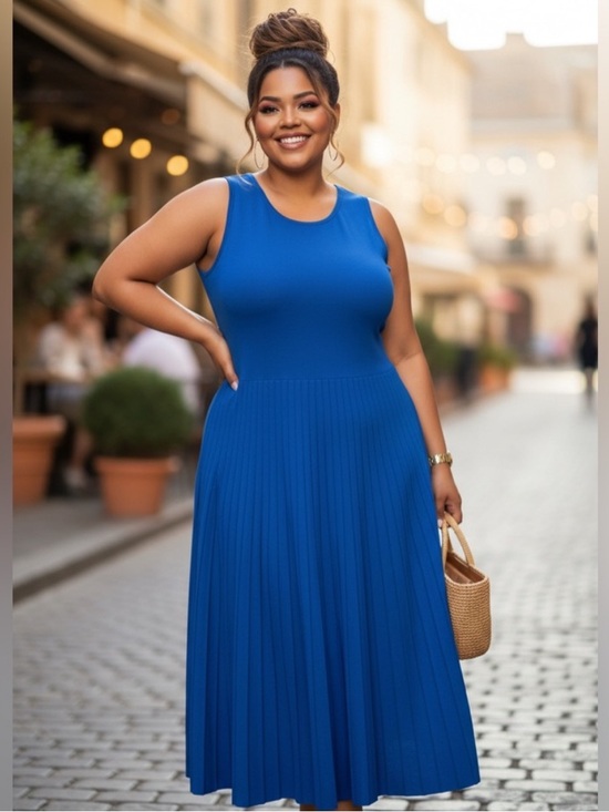 Edited by Remi Bader Dresses & Skirts - Sleeveless Royal Blue Pleated  Dress